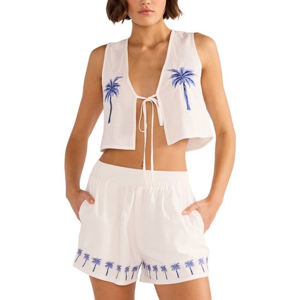 Minkpink Womens Isadora Embroidered Linen-Blend Top